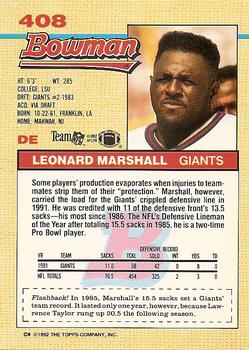 1992 Bowman #408 Leonard Marshall Back
