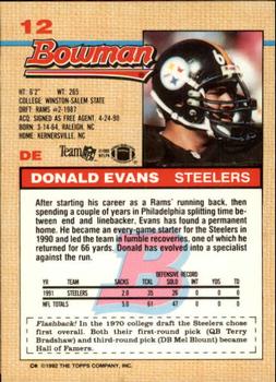 1992 Bowman #12 Donald Evans Back