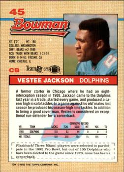 1992 Bowman #45 Vestee Jackson Back