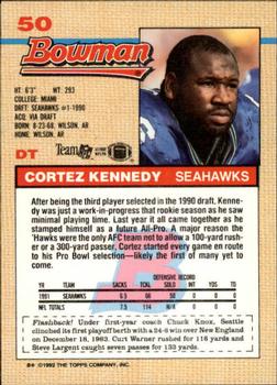 1992 Bowman #50 Cortez Kennedy Back
