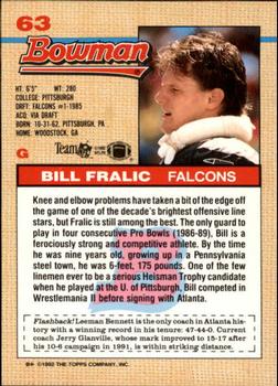 1992 Bowman #63 Bill Fralic Back