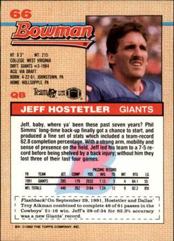 1992 Bowman #66 Jeff Hostetler Back