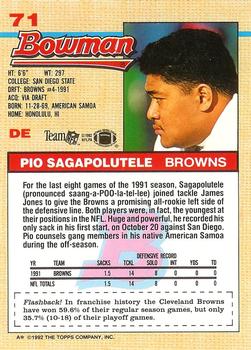1992 Bowman #71 Pio Sagapolutele Back
