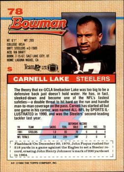 1992 Bowman #78 Carnell Lake Back