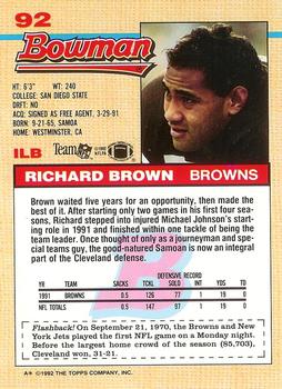 1992 Bowman #92 Richard Brown Back
