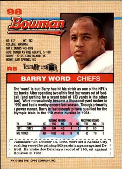 1992 Bowman #98 Barry Word Back