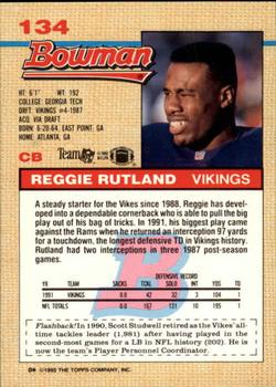 1992 Bowman #134 Reggie Rutland Back