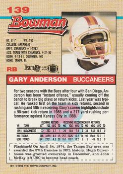 1992 Bowman #139 Gary Anderson Back