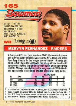 1992 Bowman #165 Mervyn Fernandez Back