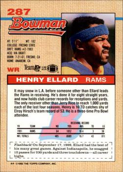 1992 Bowman #287 Henry Ellard Back