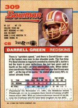 1992 Bowman #309 Darrell Green Back