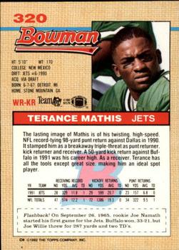 1992 Bowman #320 Terance Mathis Back