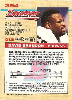 1992 Bowman #354 David Brandon Back