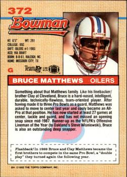 1992 Bowman #372 Bruce Matthews Back