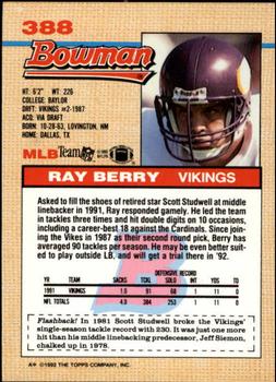 1992 Bowman #388 Ray Berry Back