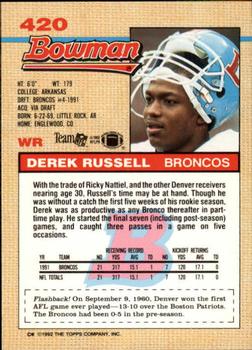 1992 Bowman #420 Derek Russell Back