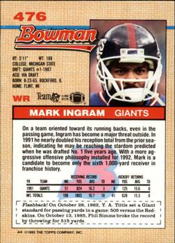 1992 Bowman #476 Mark Ingram Back