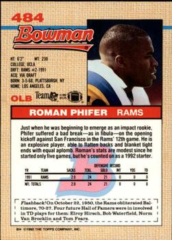 1992 Bowman #484 Roman Phifer Back