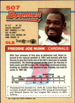 1992 Bowman #507 Freddie Joe Nunn Back