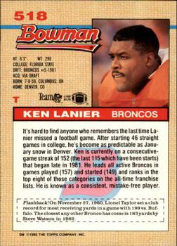1992 Bowman #518 Ken Lanier Back