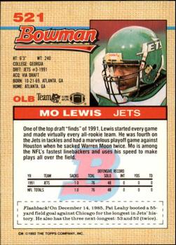 1992 Bowman #521 Mo Lewis Back
