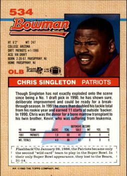 1992 Bowman #534 Chris Singleton Back