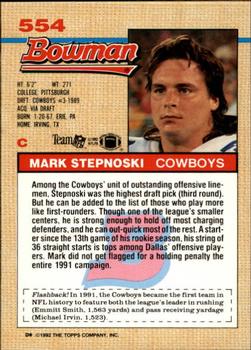 1992 Bowman #554 Mark Stepnoski Back