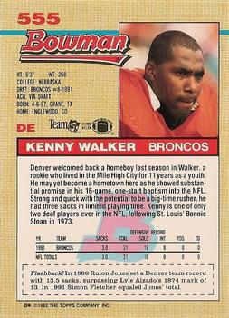 1992 Bowman #555 Kenny Walker Back
