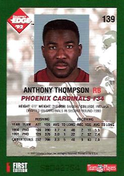 1992 Collector's Edge #139 Anthony Thompson Back