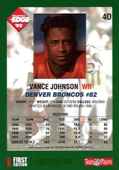 1992 Collector's Edge #40 Vance Johnson Back