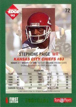 1992 Collector's Edge #72 Stephone Paige Back