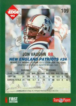 1992 Collector's Edge #109 Jon Vaughn Back