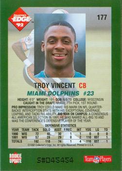 1992 Collector's Edge #177 Troy Vincent Back