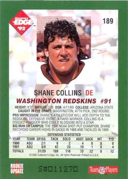 1992 Collector's Edge #189 Shane Collins Back