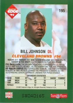 1992 Collector's Edge #195 Bill Johnson Back