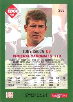 1992 Collector's Edge #208 Tony Sacca Back