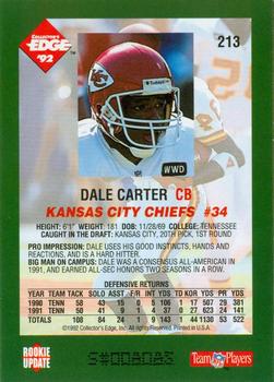 1992 Collector's Edge #213 Dale Carter Back