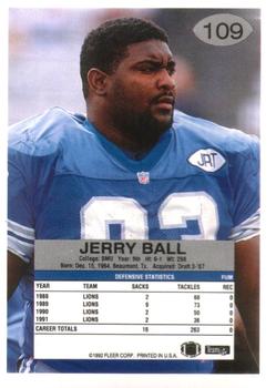 1992 Fleer #109 Jerry Ball Back