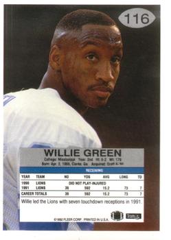 1992 Fleer #116 Willie Green Back