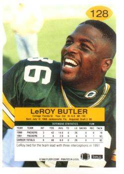 1992 Fleer #128 LeRoy Butler Back