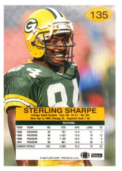 1992 Fleer #135 Sterling Sharpe Back