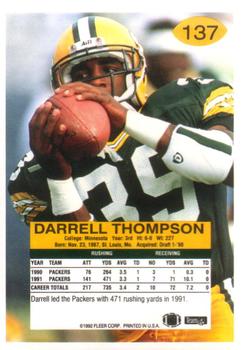 1992 Fleer #137 Darrell Thompson Back