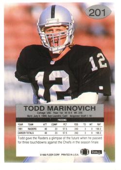 1992 Fleer #201 Todd Marinovich Back