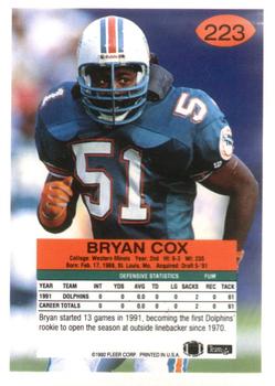 1992 Fleer #223 Bryan Cox Back