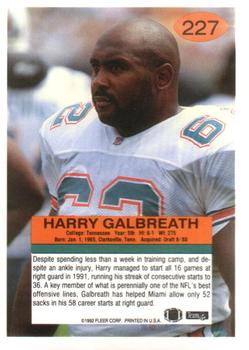 1992 Fleer #227 Harry Galbreath Back