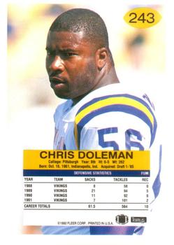 1992 Fleer #243 Chris Doleman Back