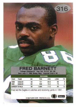 1992 Fleer #316 Fred Barnett Back