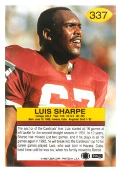 1992 Fleer #337 Luis Sharpe Back