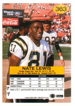 1992 Fleer #363 Nate Lewis Back