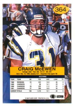 1992 Fleer #364 Craig McEwen Back